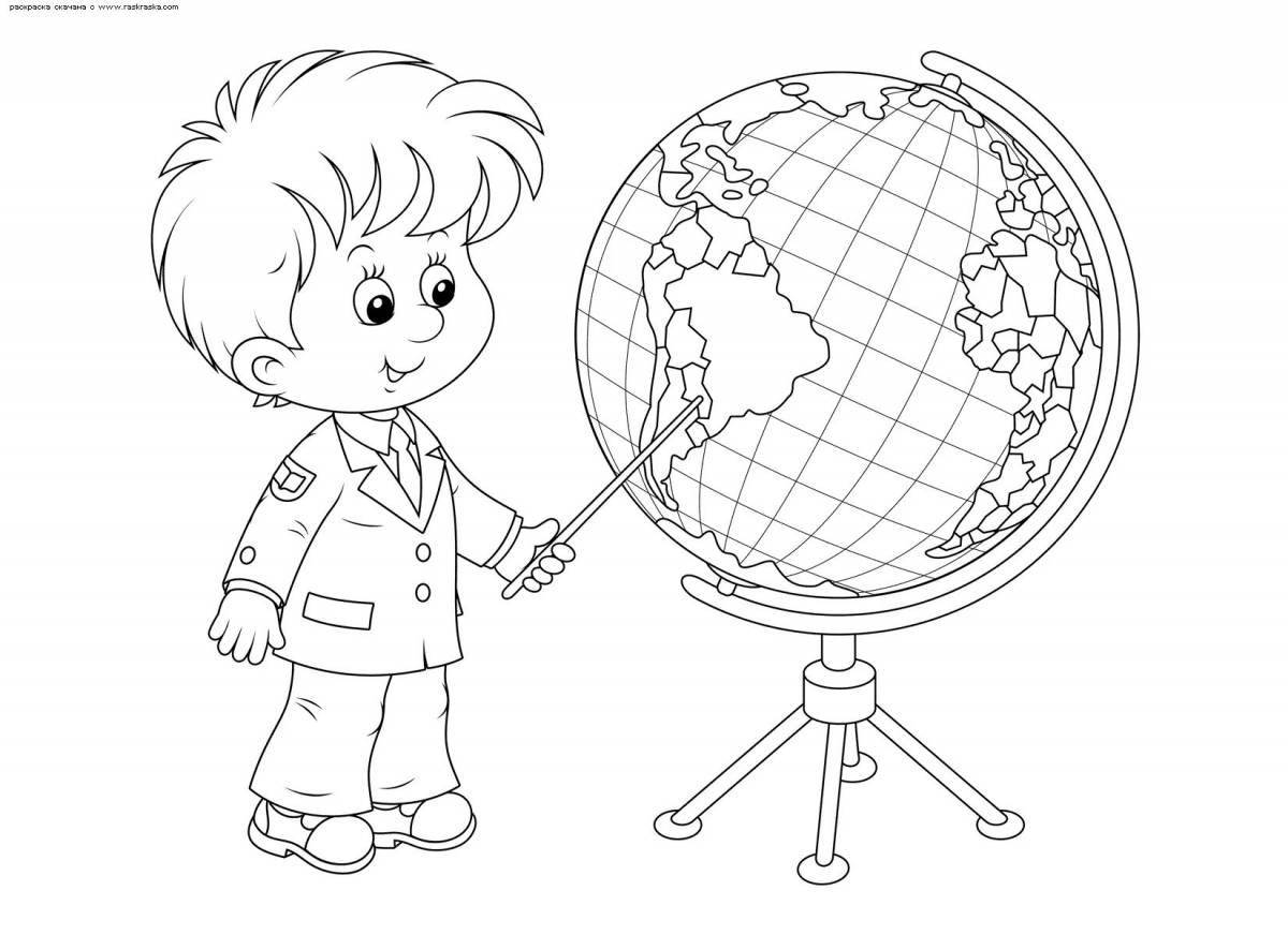 Fun coloring book globe for children 6-7 years old