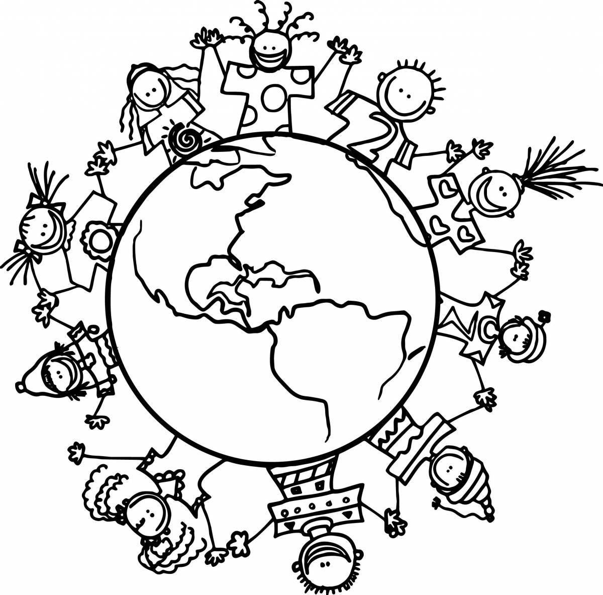 Fun coloring book globe for children 6-7 years old