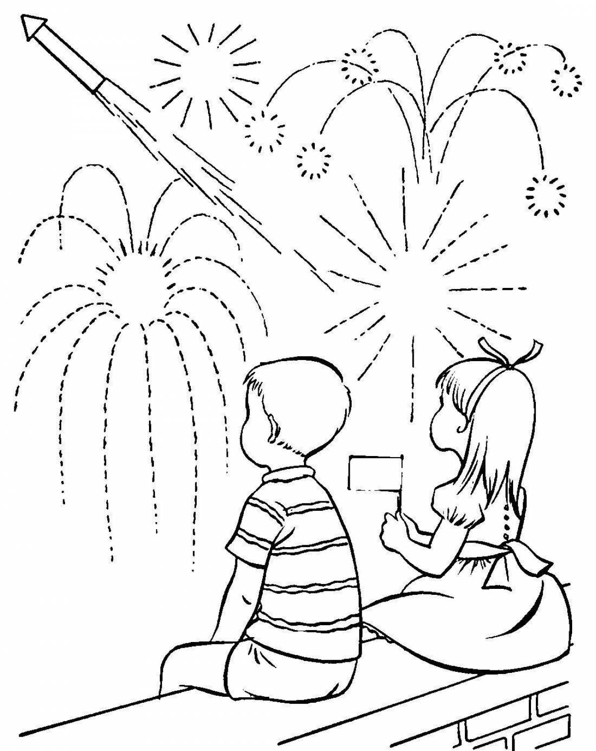 Colorful fireworks playful coloring book for children 3-4 years old