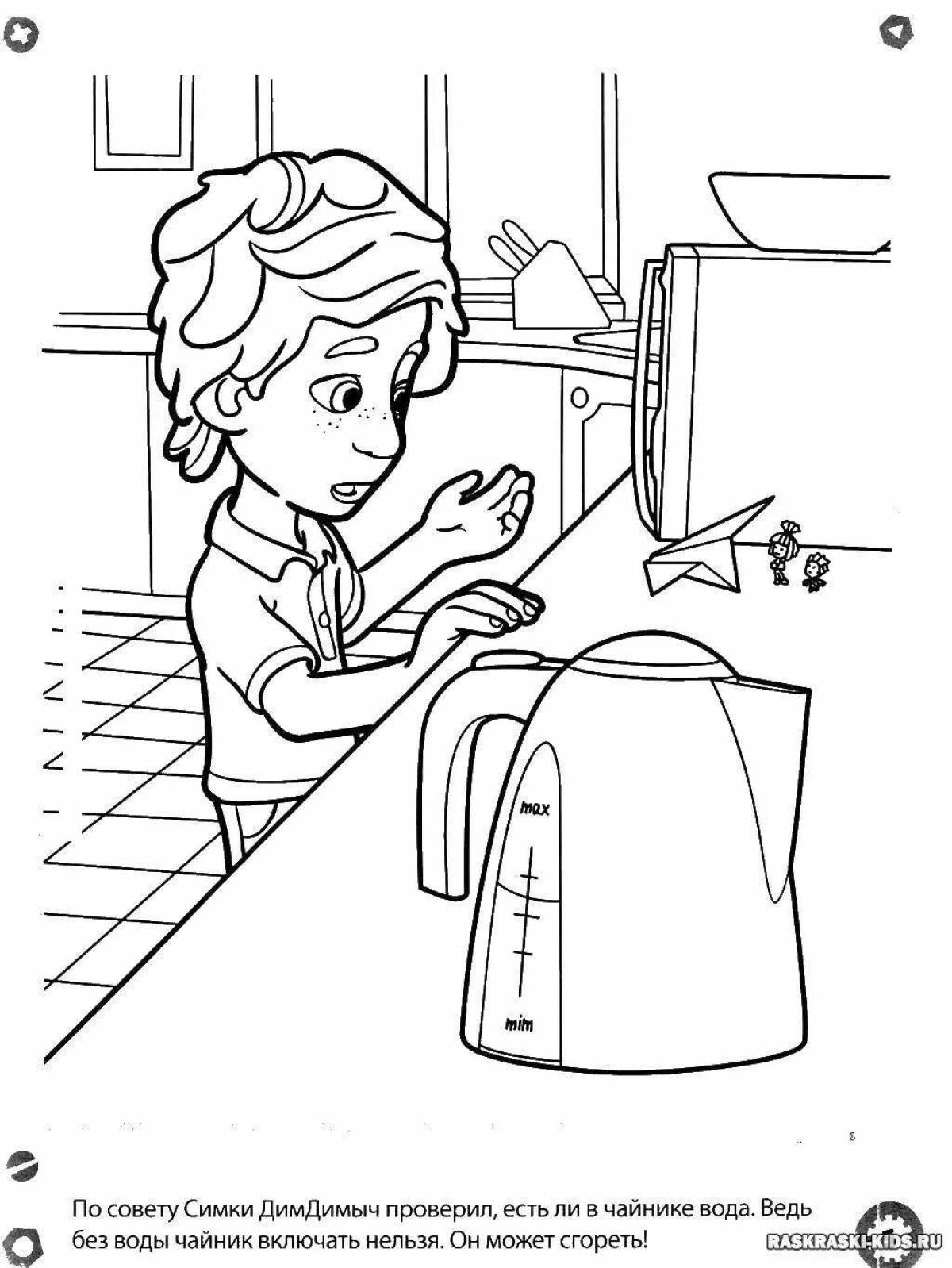 Colorful safety coloring page for 6-7 year olds