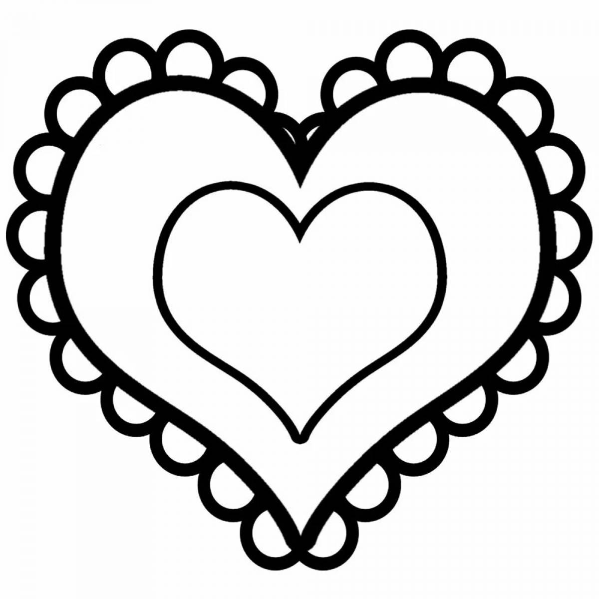 Colored heart coloring page for 3-4 year olds