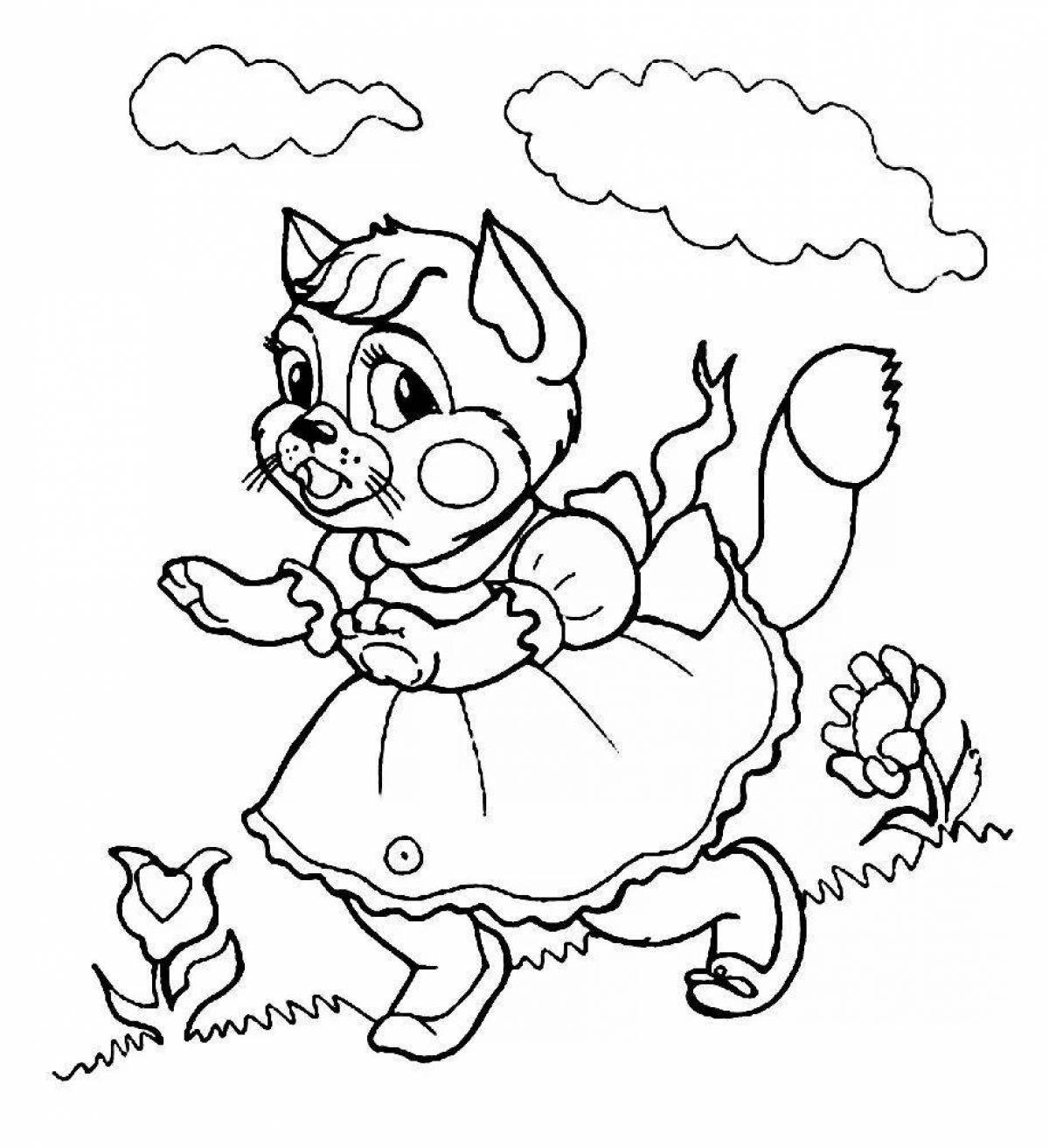 Playful cat house coloring page for pre-k