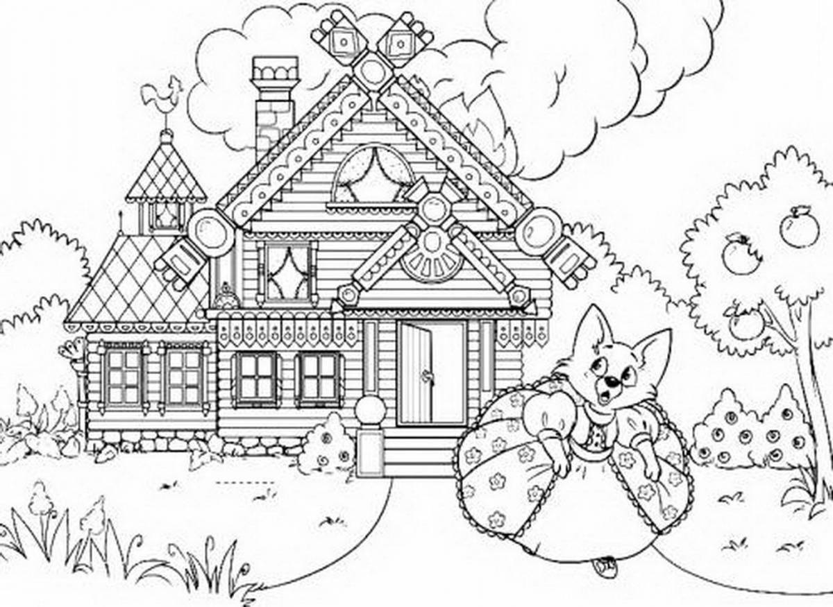 Coloring page of baby cat house
