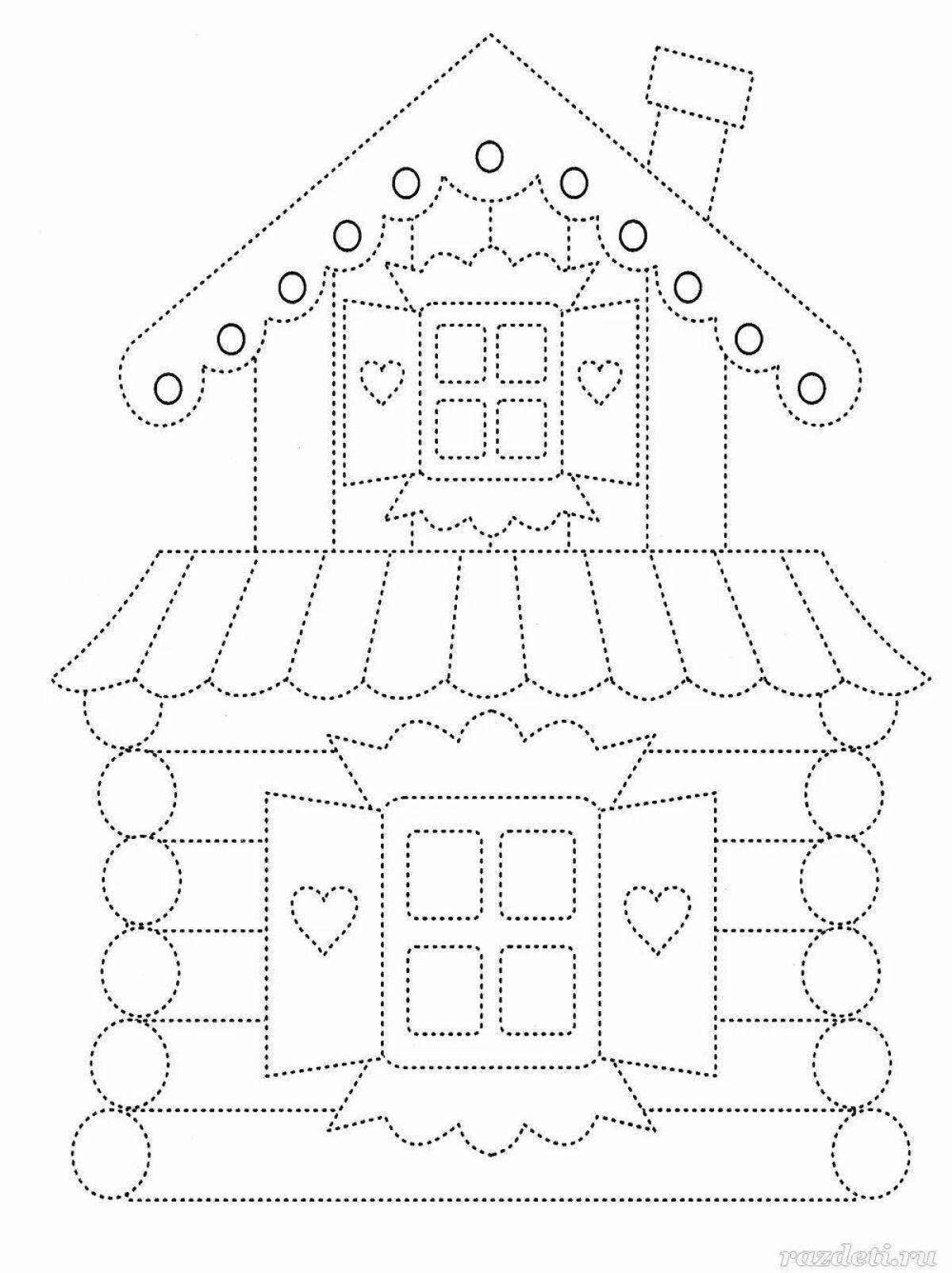 A wonderful cat house coloring for children
