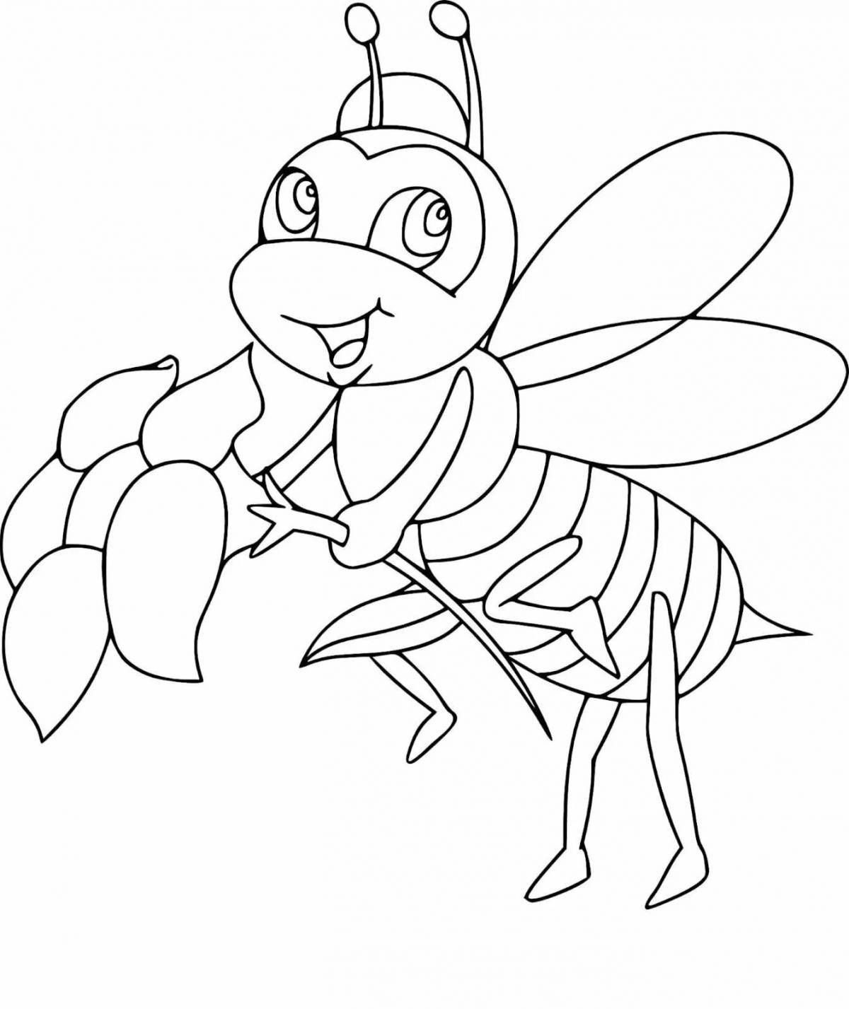 Colorful bee coloring page for 6-7 year olds