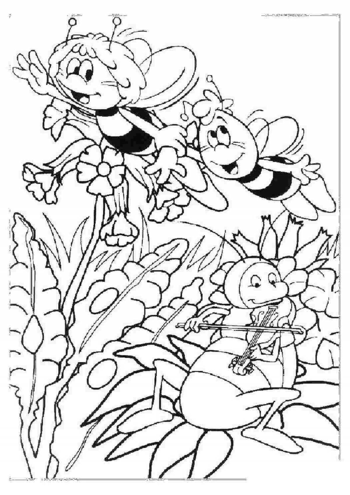 Fancy bee coloring book for 6-7 year olds