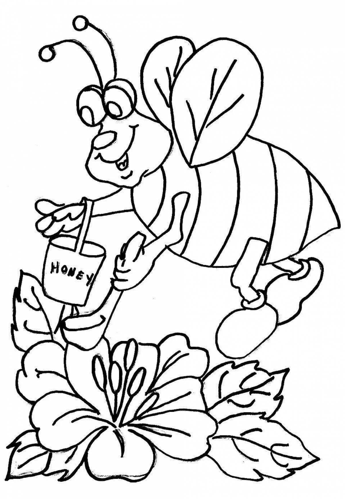 Coloring book nice bee for children 6-7 years old