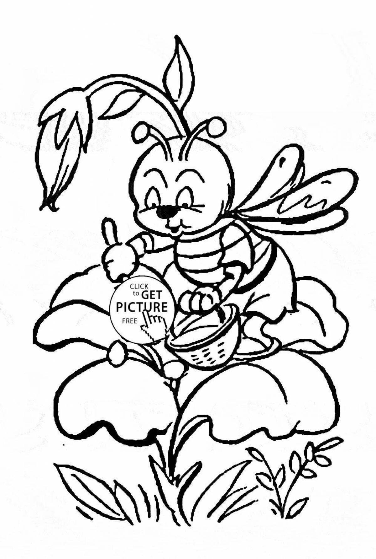 Innovative bee coloring page for 6-7 year olds