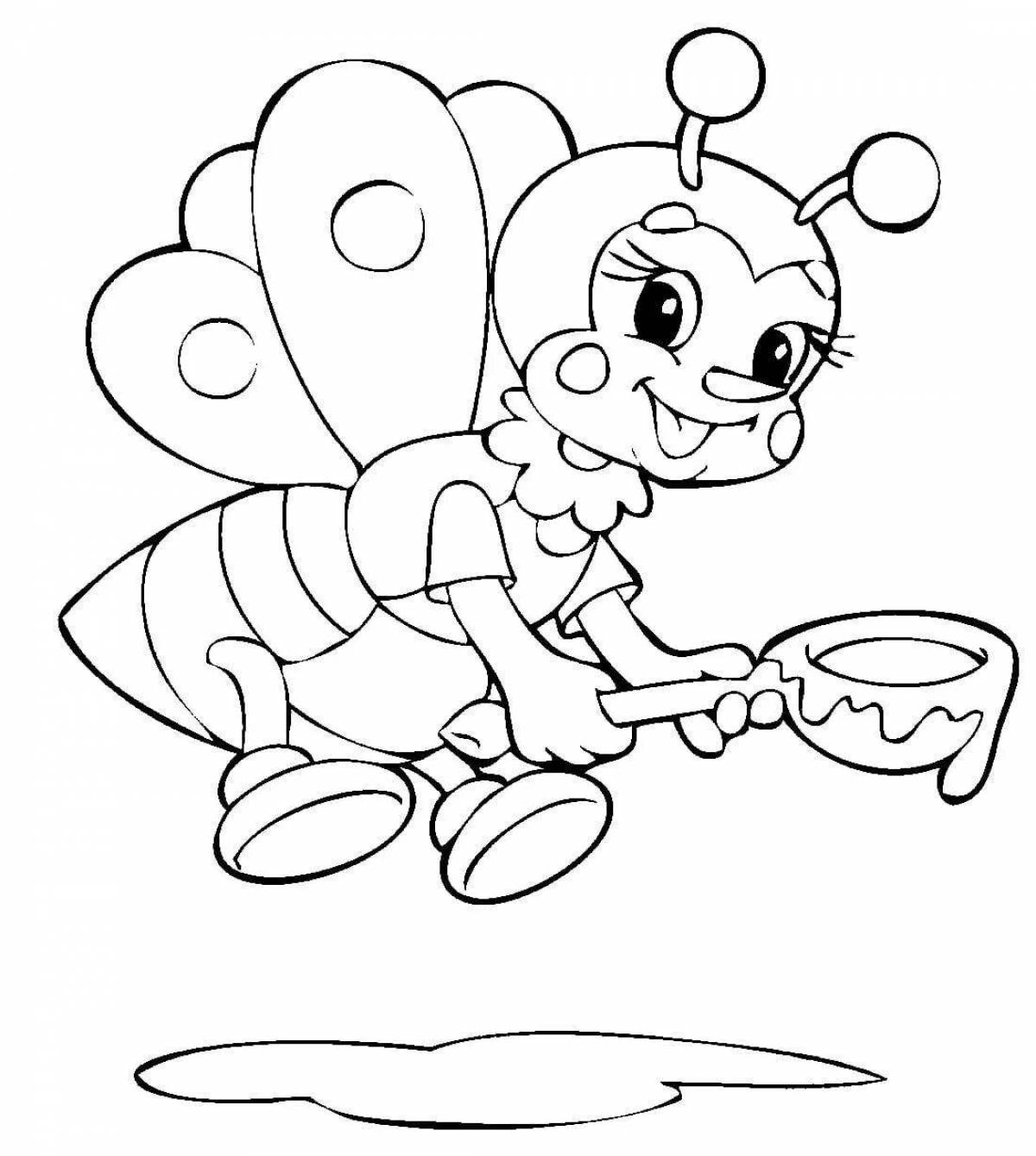 Color bee coloring page for 6-7 year olds