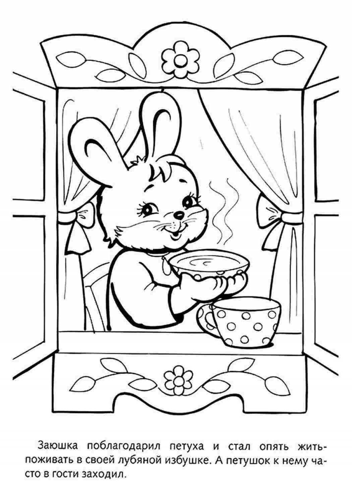 Coloring page charming hare hut