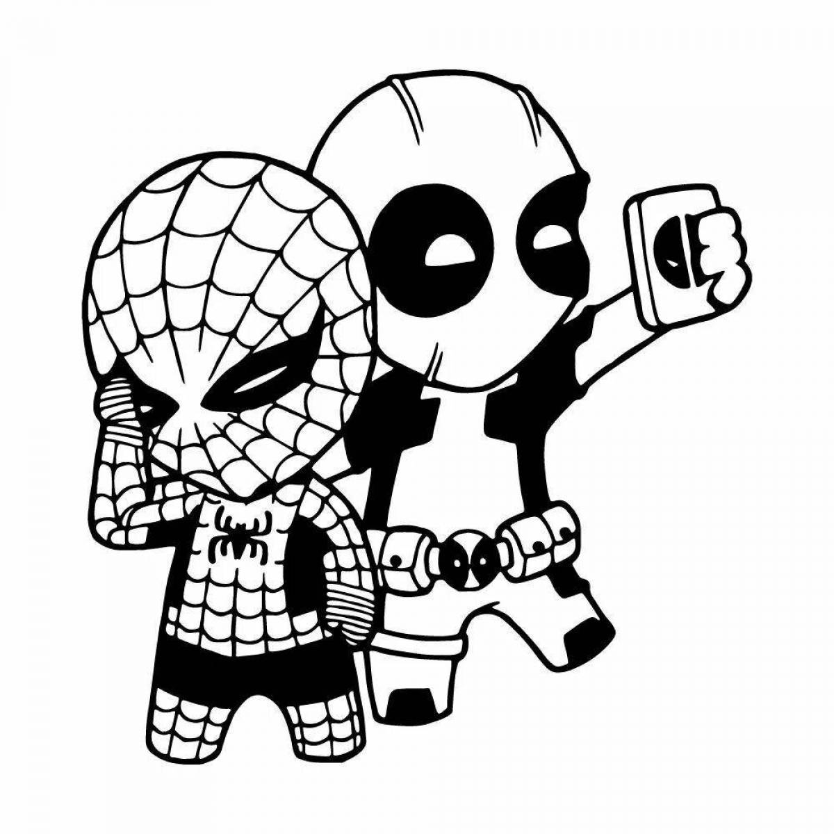 Colorful coloring pages of deadpool and spiderman for kids