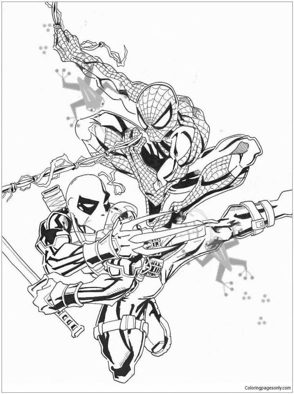 Living deadpool and spiderman coloring pages for kids