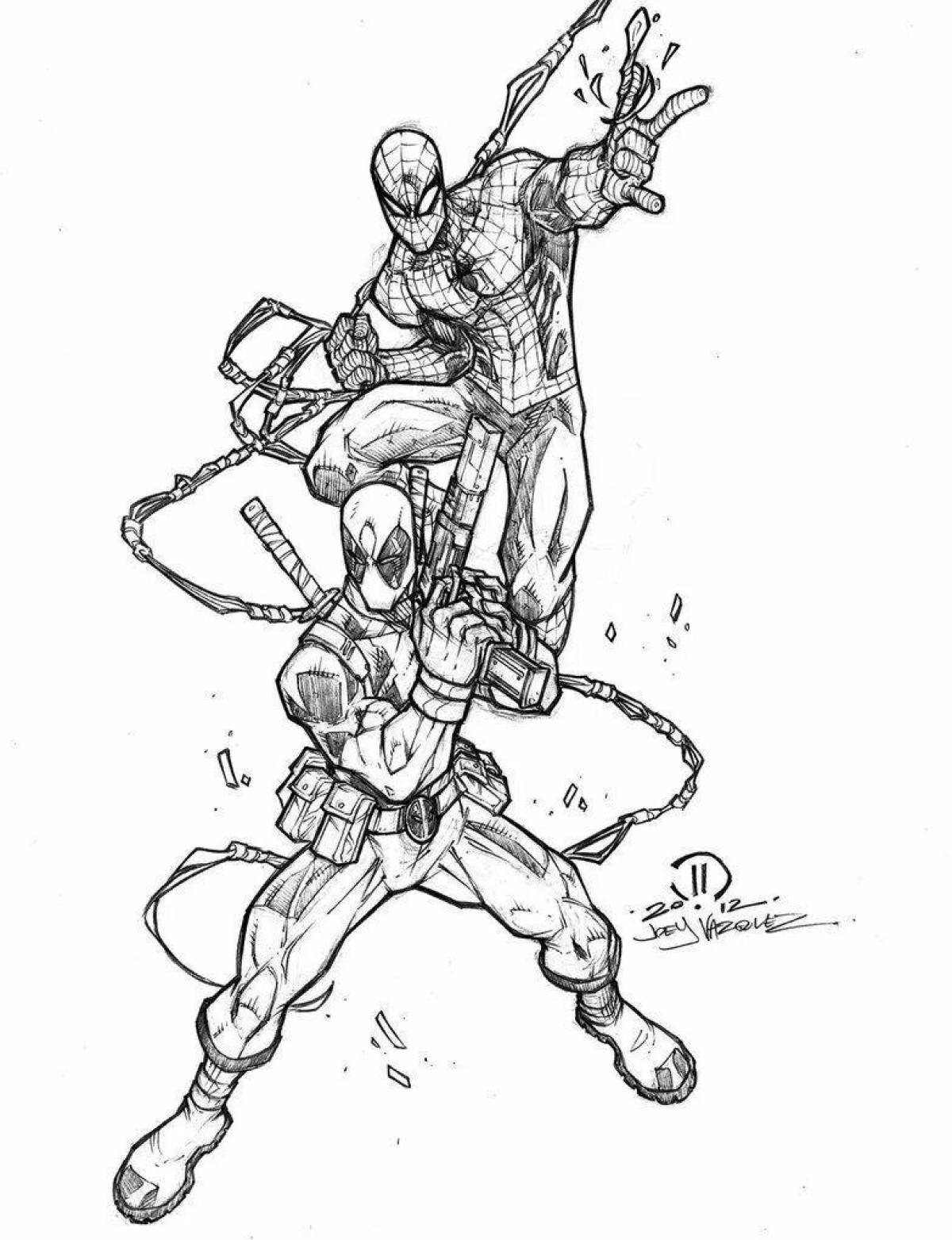 Marvelous deadpool and spiderman coloring pages for kids