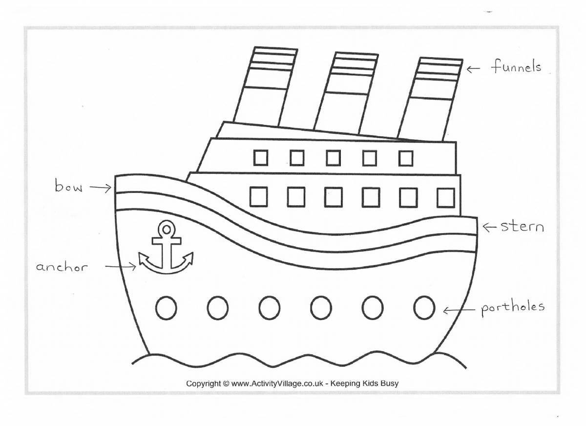 Colorful steamship coloring page for kids