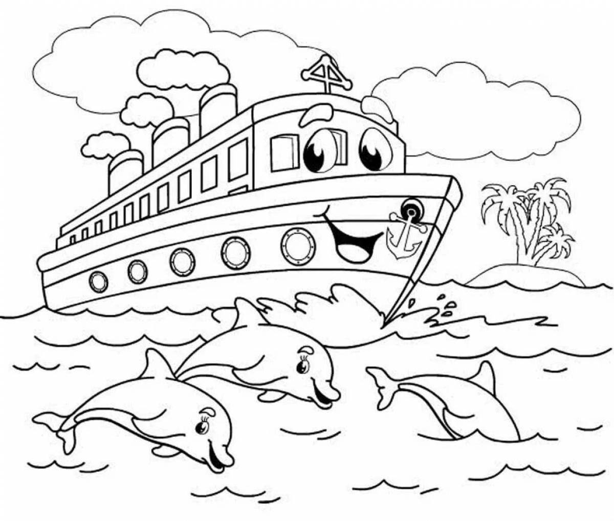 Coloring page funny steamer for children 5-6 years old