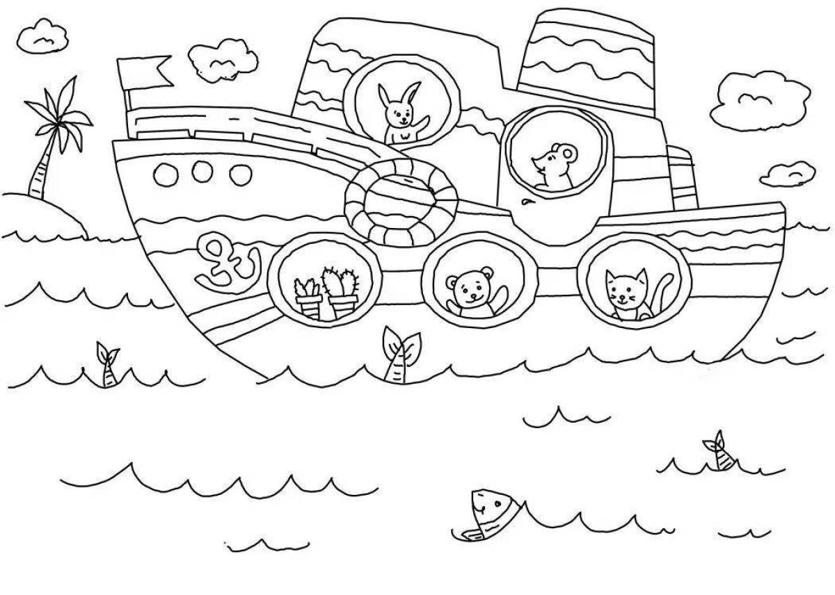 Увлекательная раскраска парохода для детей 5-6 лет