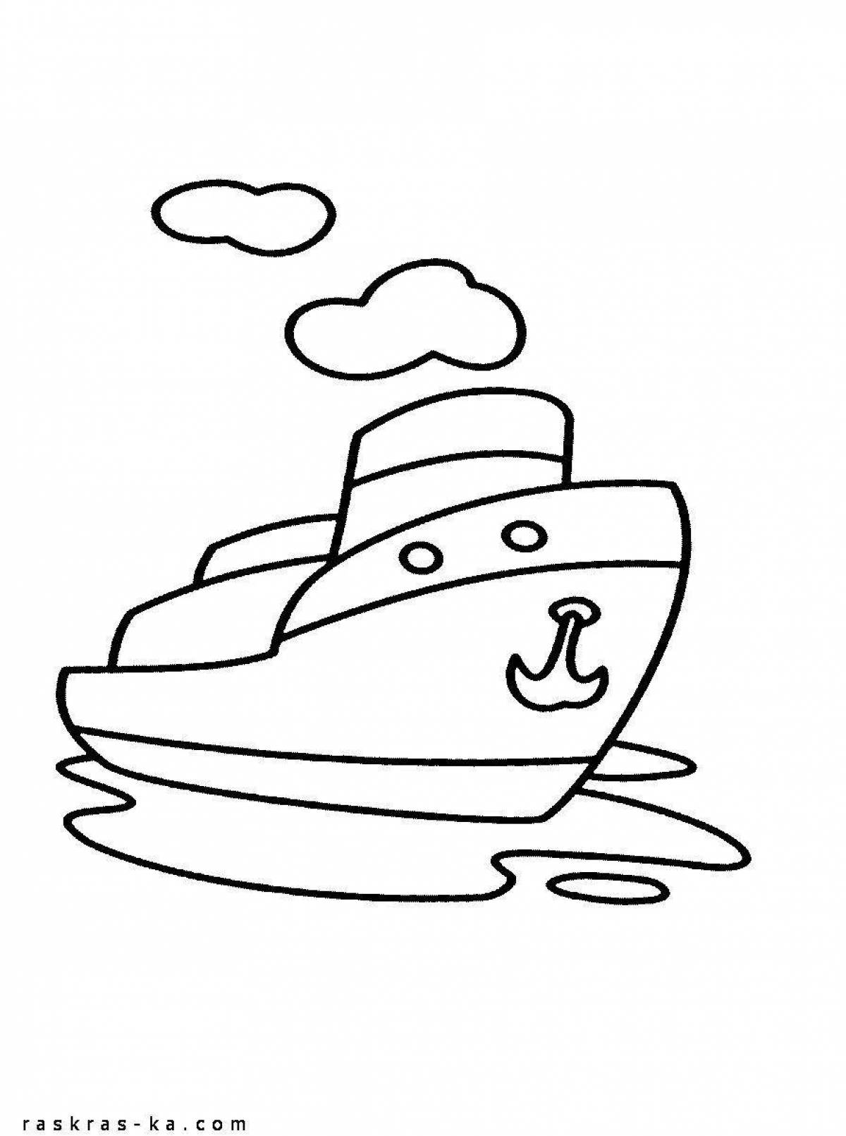 Милая раскраска парохода для детей 5-6 лет