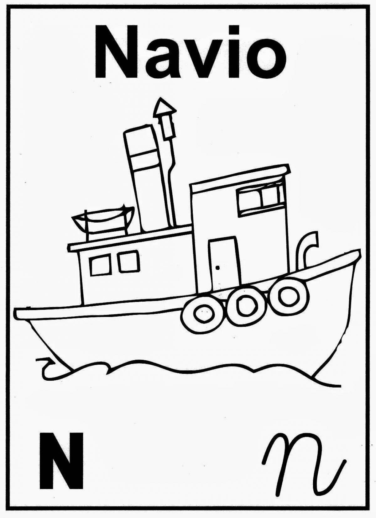 Distinctive steamship coloring page for kids
