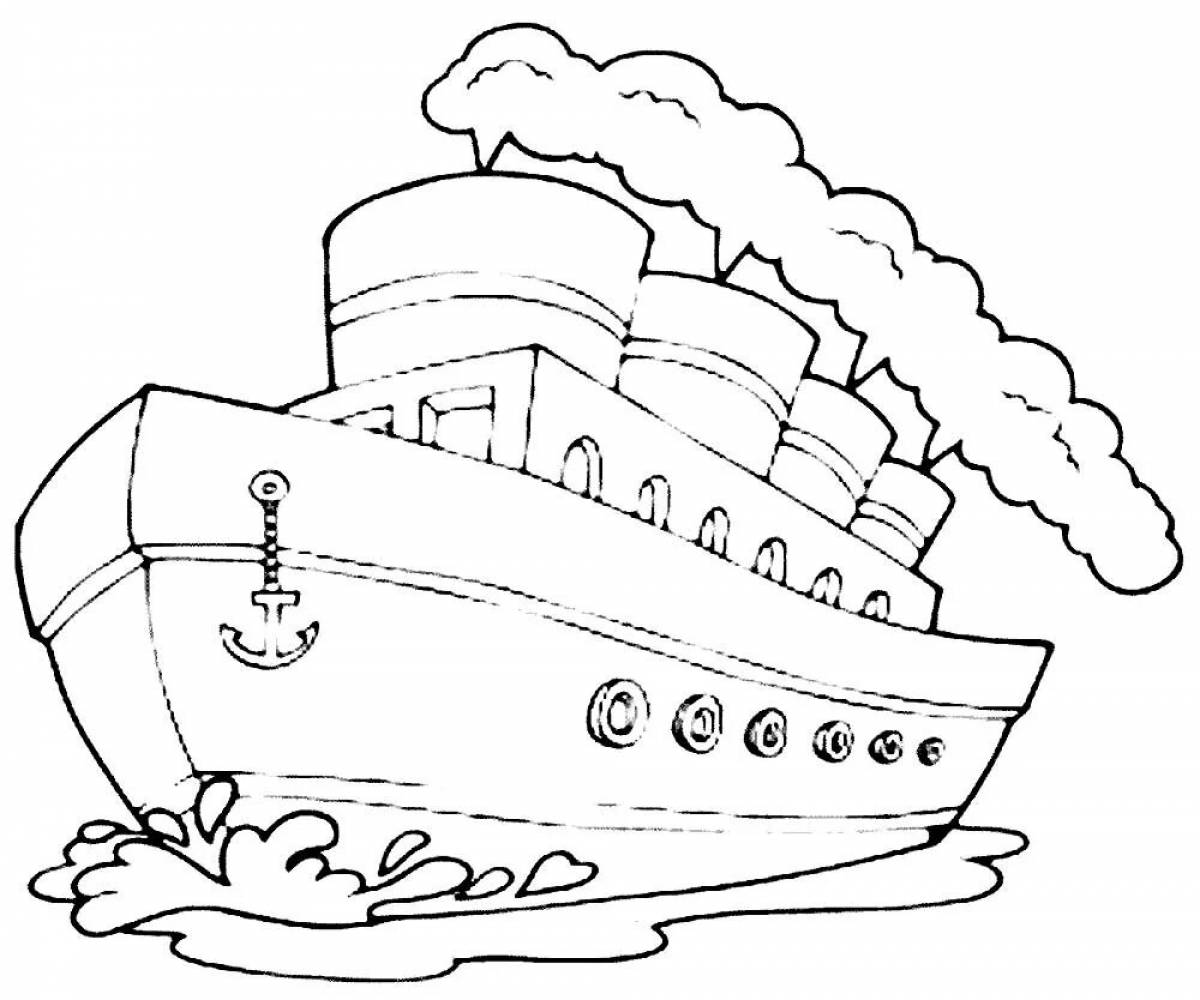 Превосходная раскраска парохода для детей 5-6 лет