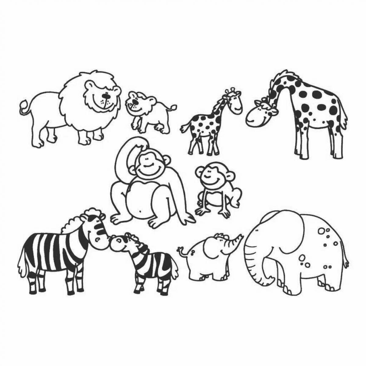 Игривая страница раскраски африканских животных для детей 5-7 лет