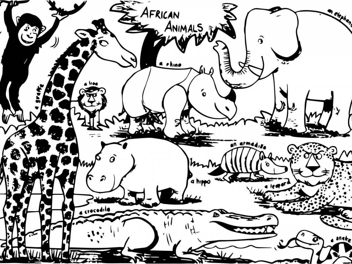 Раскраска милых африканских животных для детей 5-7 лет