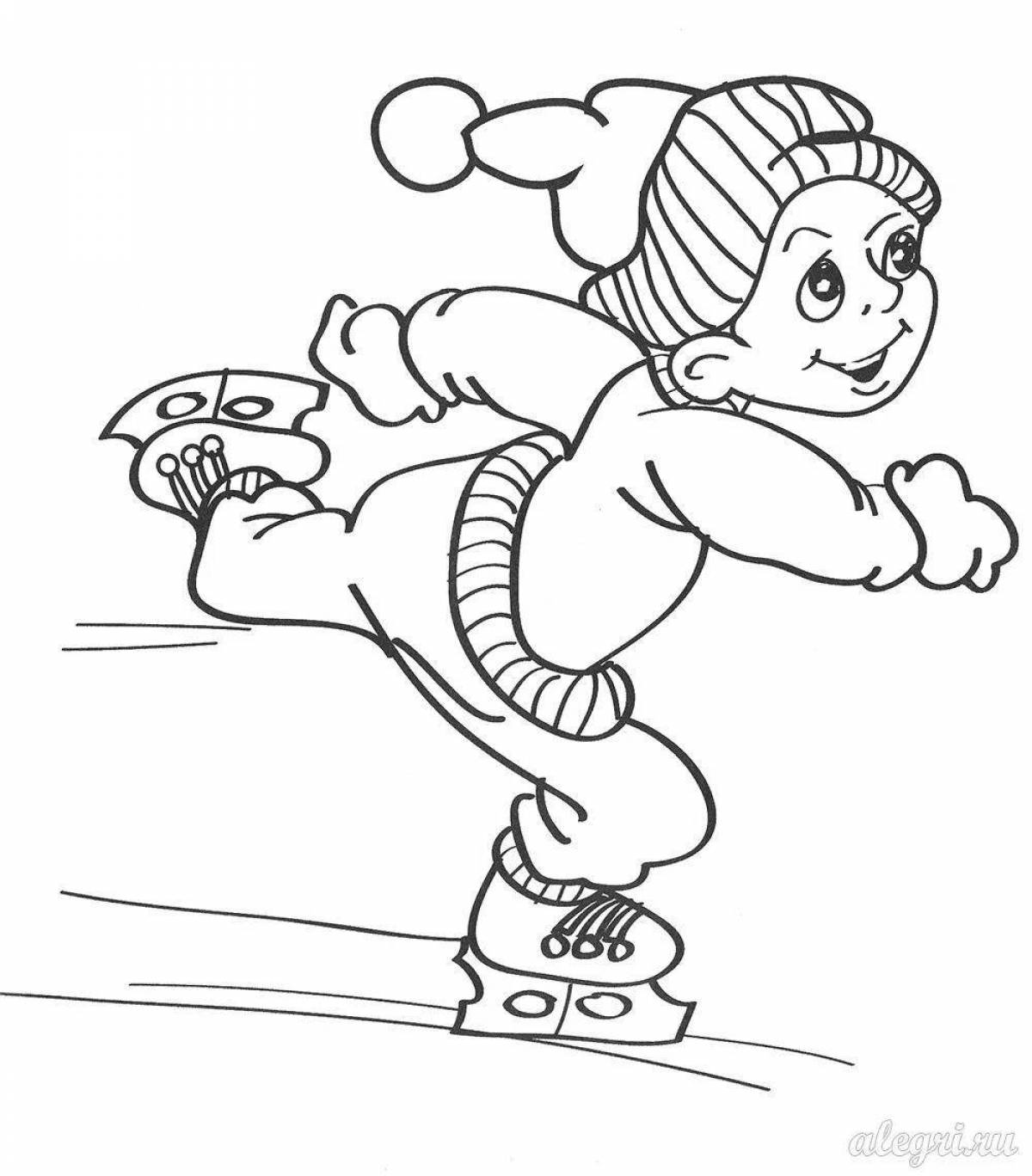 Colorful winter sport coloring page for 6-7 year olds