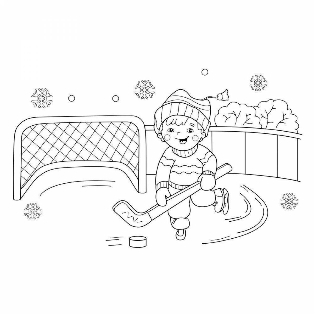 Очаровательная раскраска зимний спорт для детей 6-7 лет