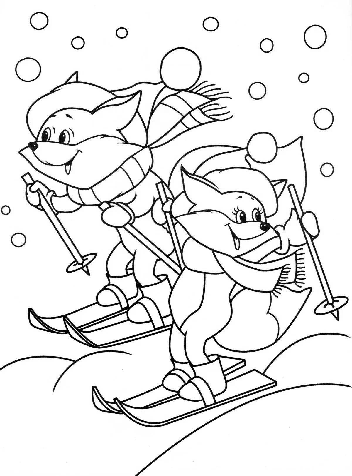 Fantastic winter sports coloring book for 6-7 year olds