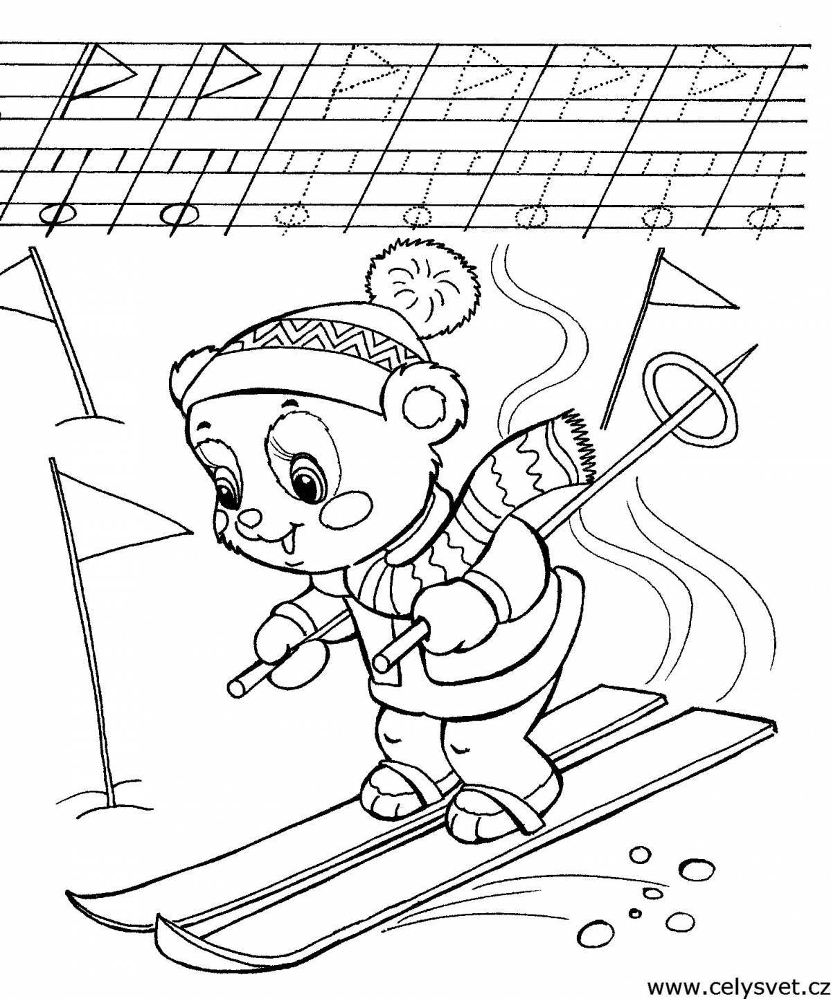 Amazing winter sports coloring page for 6-7 year olds
