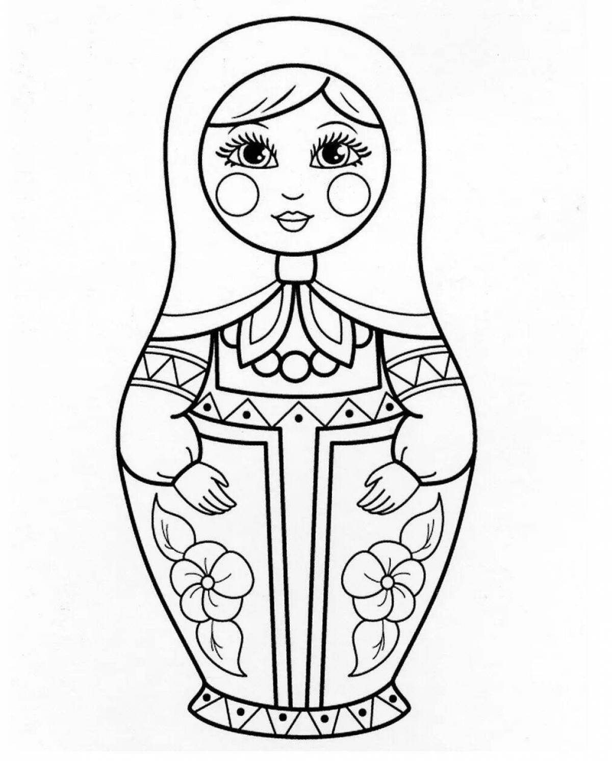 Amazing coloring page with matryoshka pattern for kids 5-6 years old