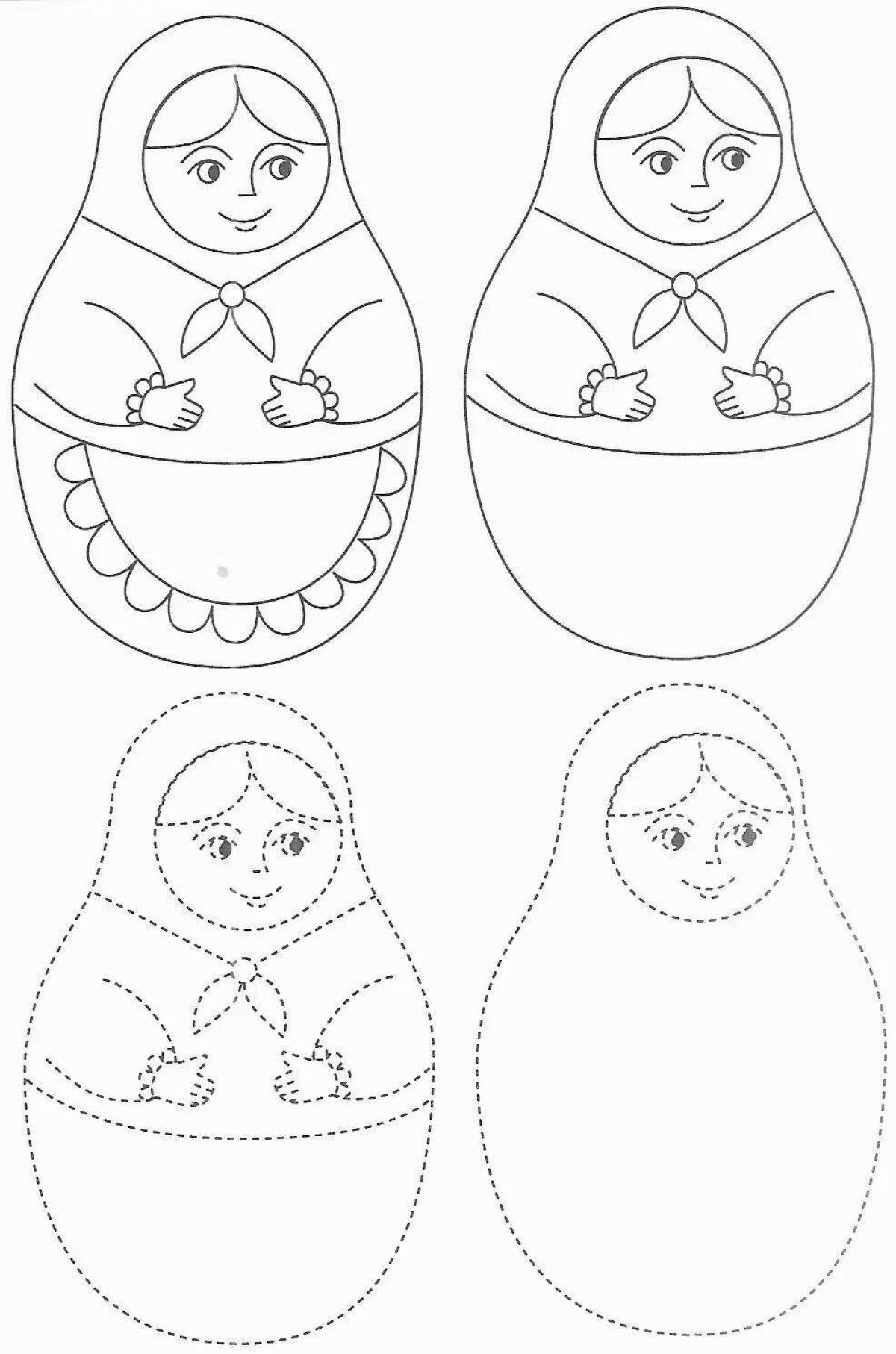 Multicolored matryoshka coloring book for children 5-6 years old