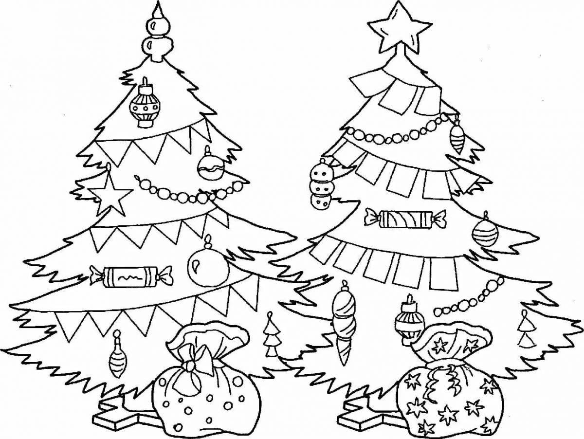 Раскраска веселая новогодняя елка для детей 5-6 лет
