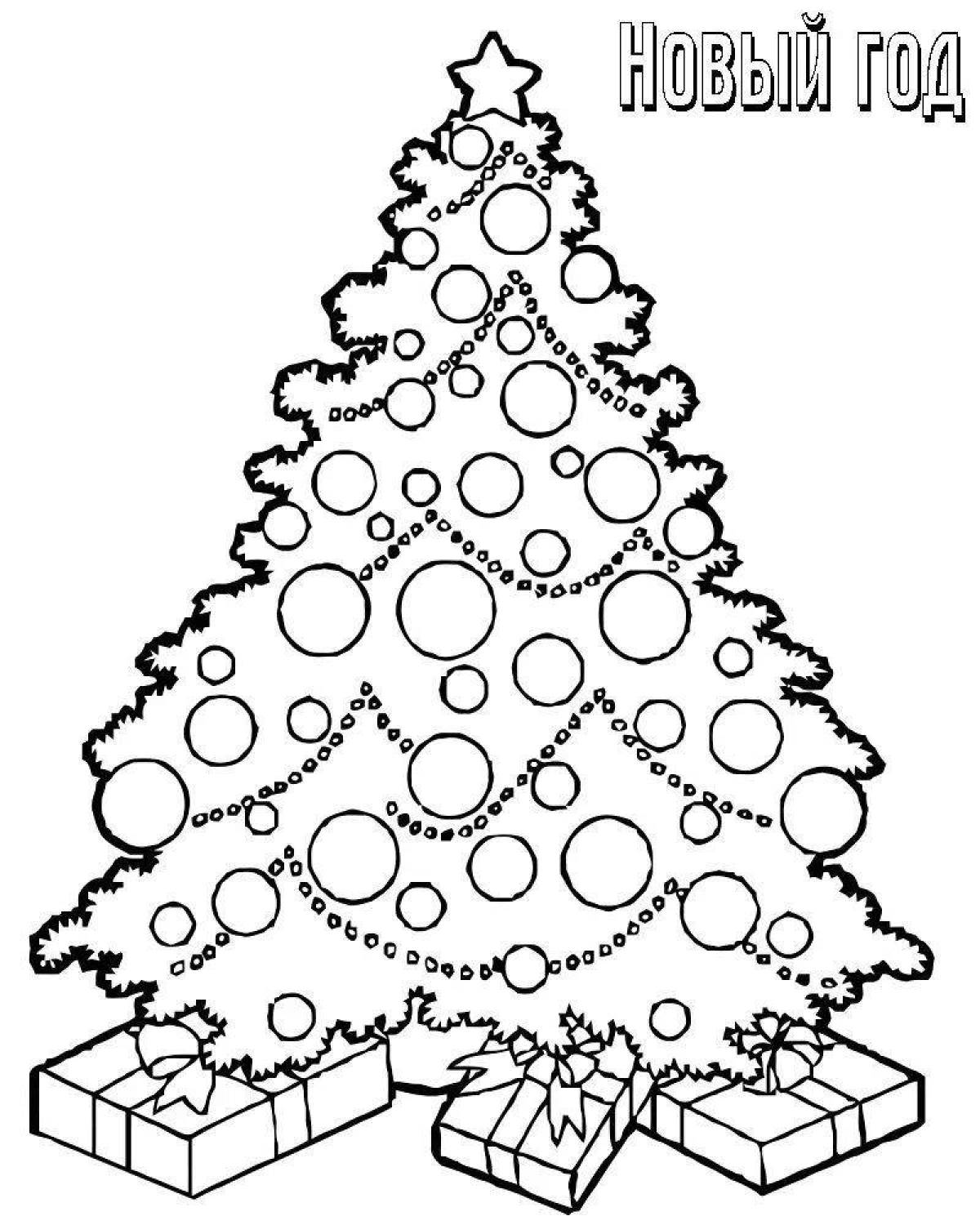 Coloring page wild Christmas tree for children 5-6 years old