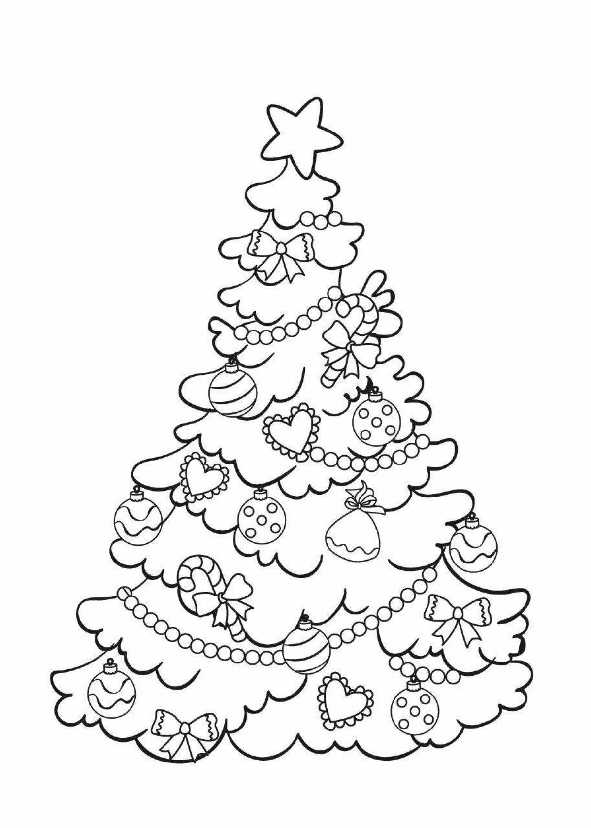Coloring book big Christmas tree for children 5-6 years old