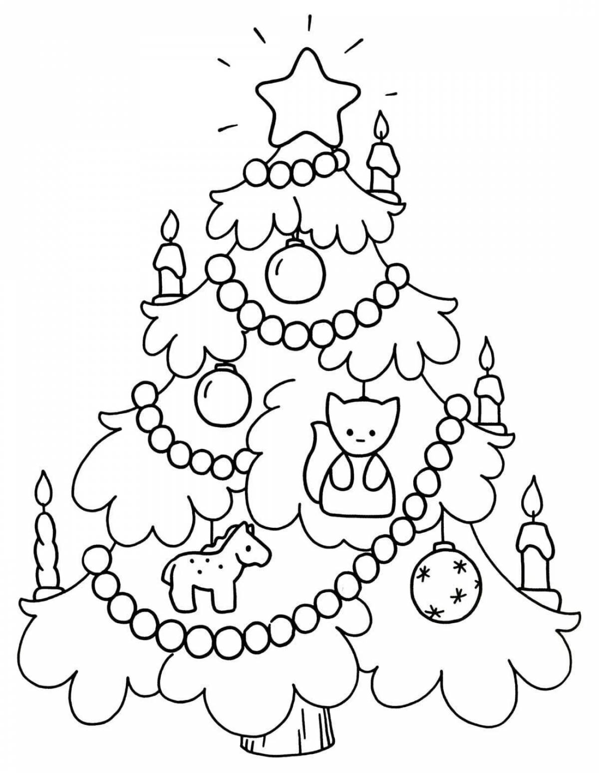 Раскраска радостная новогодняя елка для детей 5-6 лет