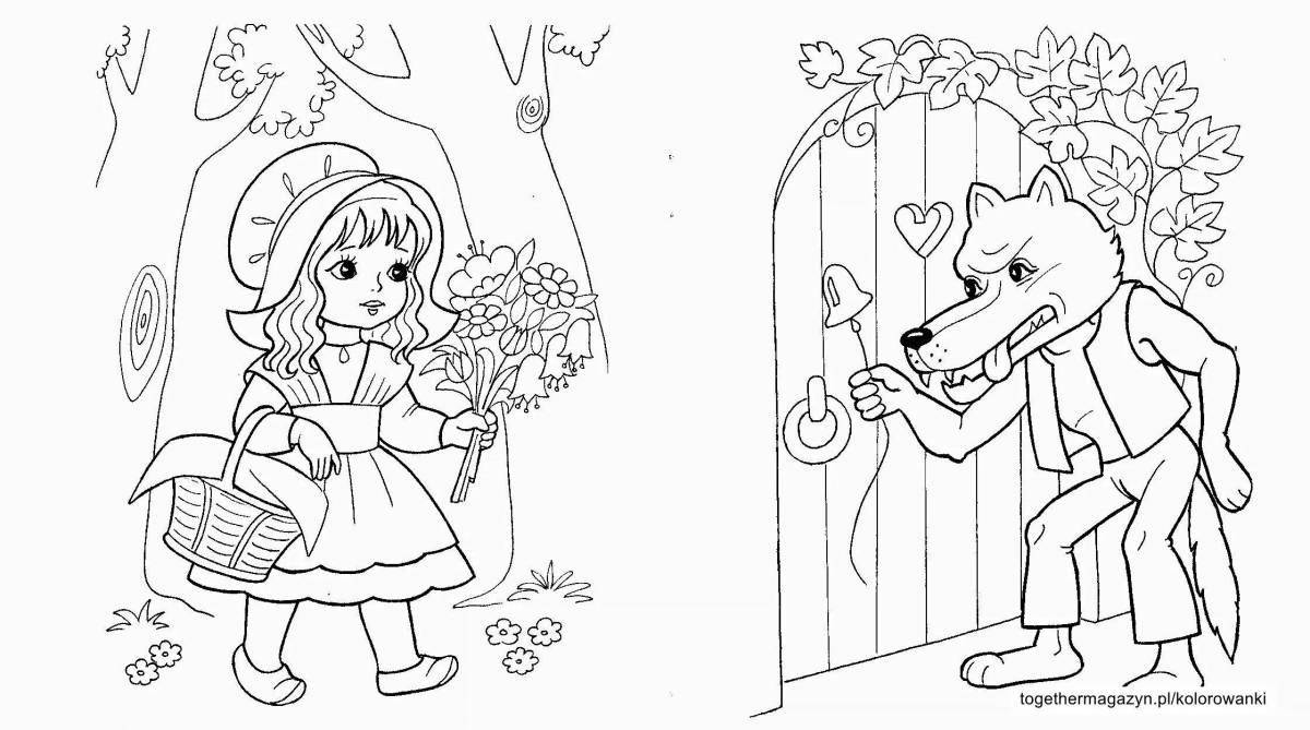 Colorful red riding hood coloring page