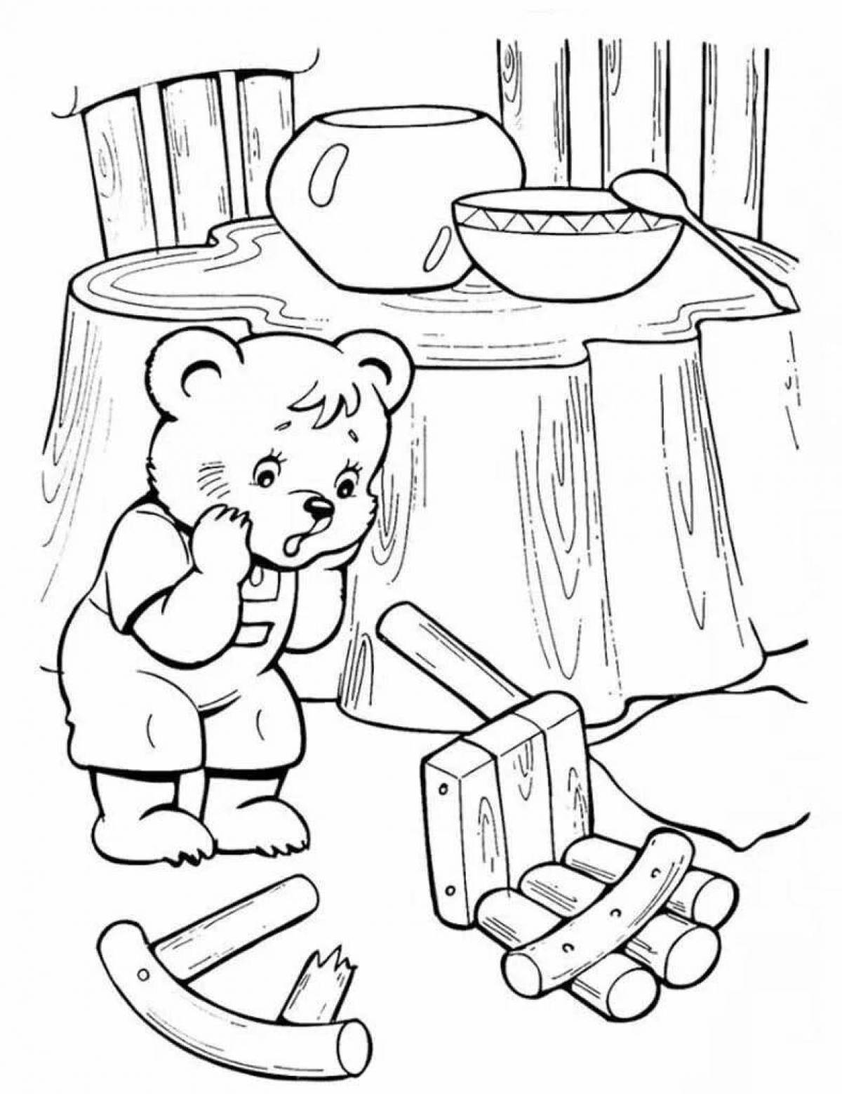 Photo Coloring book shining three bears for children 2-3 years old