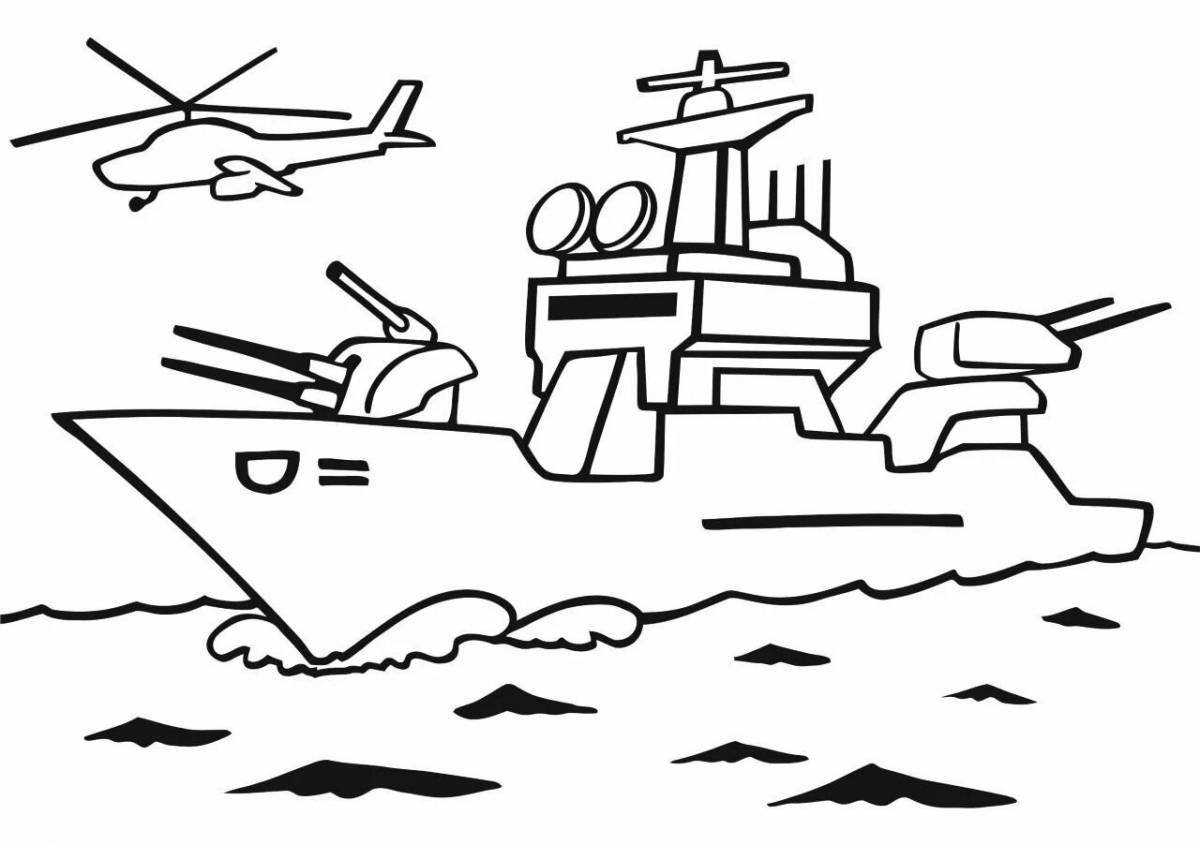 Colorful warship coloring page for 3-4 year olds