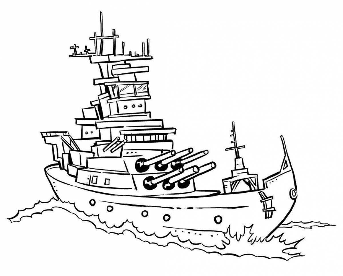 Увлекательная раскраска военного корабля для дошкольников 3-4