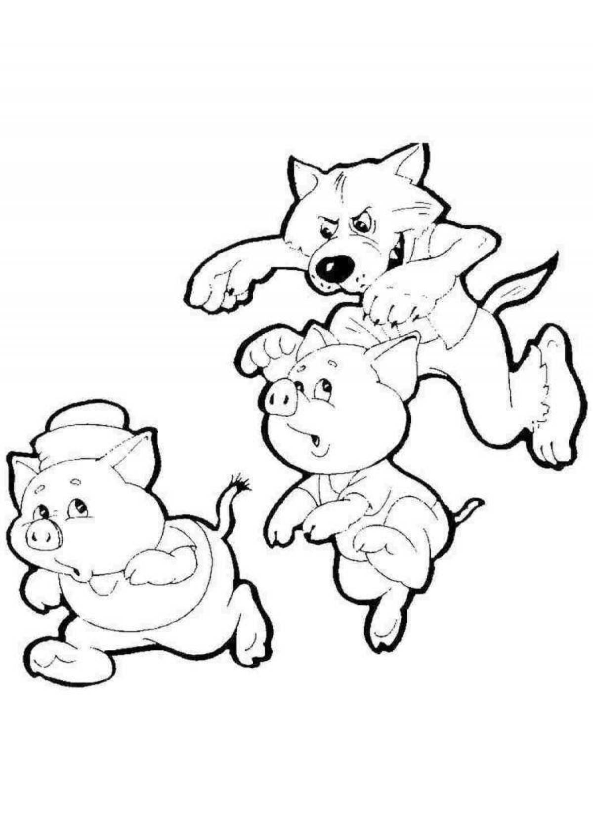 Coloring three little pigs for children 3-4 years old