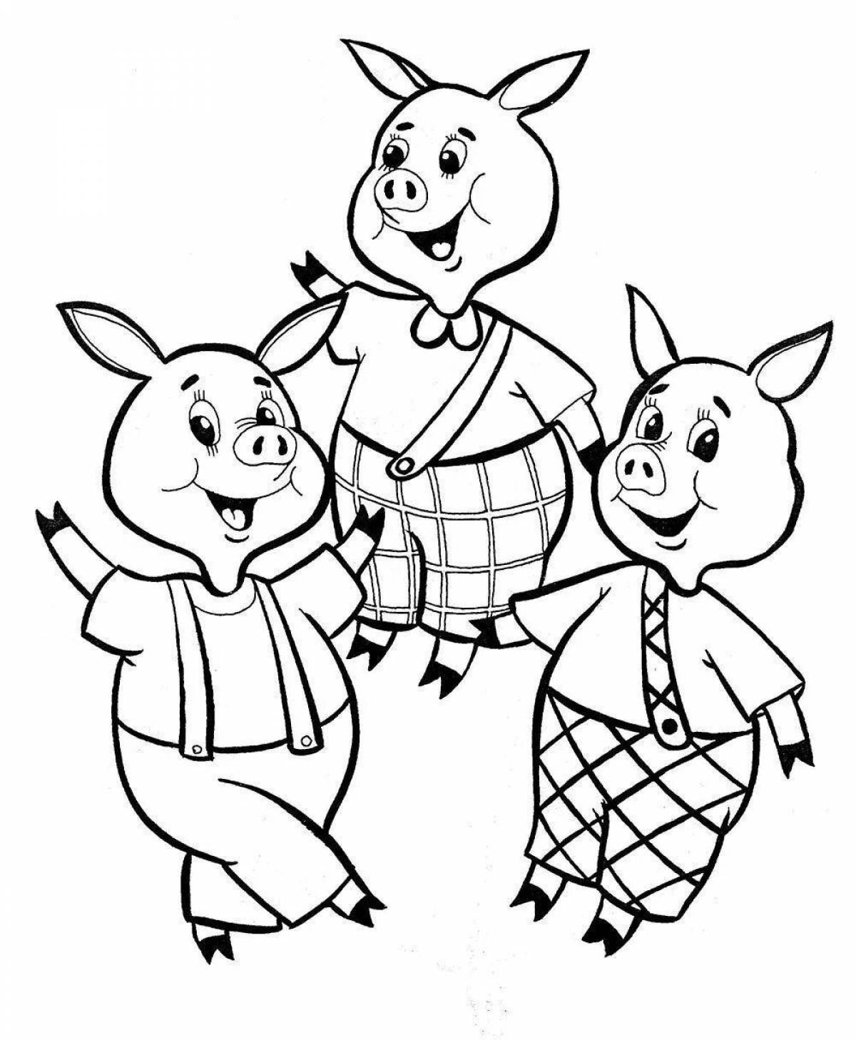 Fun coloring three little pigs for children