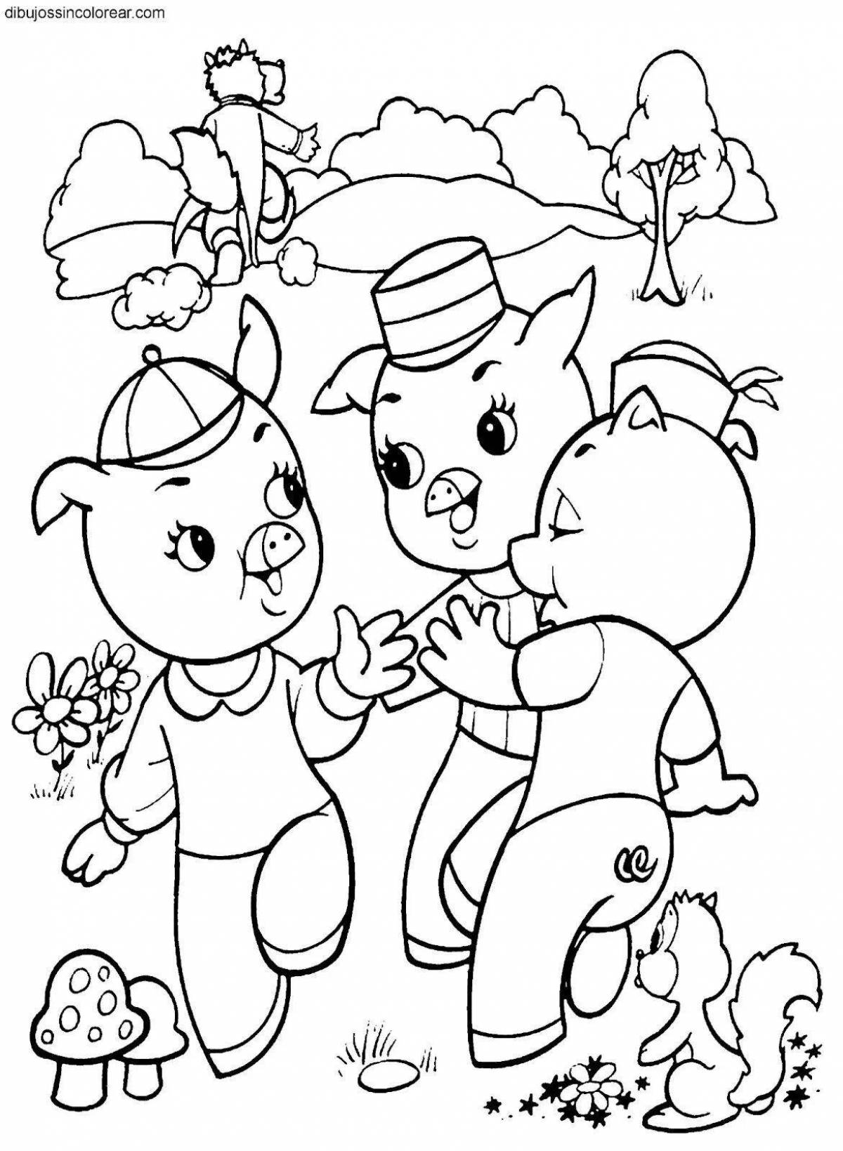 Coloring three little pigs for kids