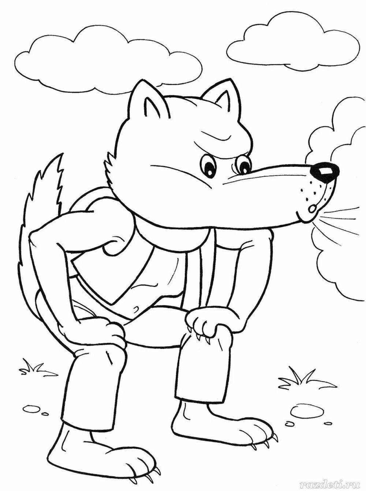 Coloring three little pigs for preschoolers