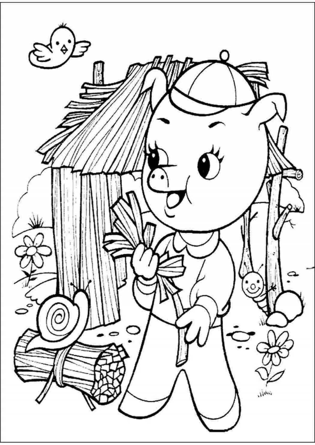 Adorable Three Little Pigs coloring book for 3-4 year olds