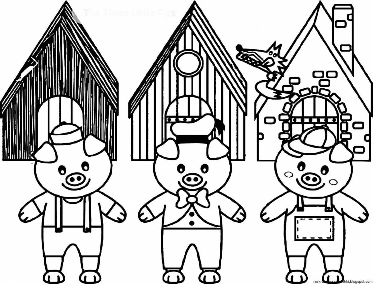 Adorable Three Little Pigs Coloring Page for pre-k