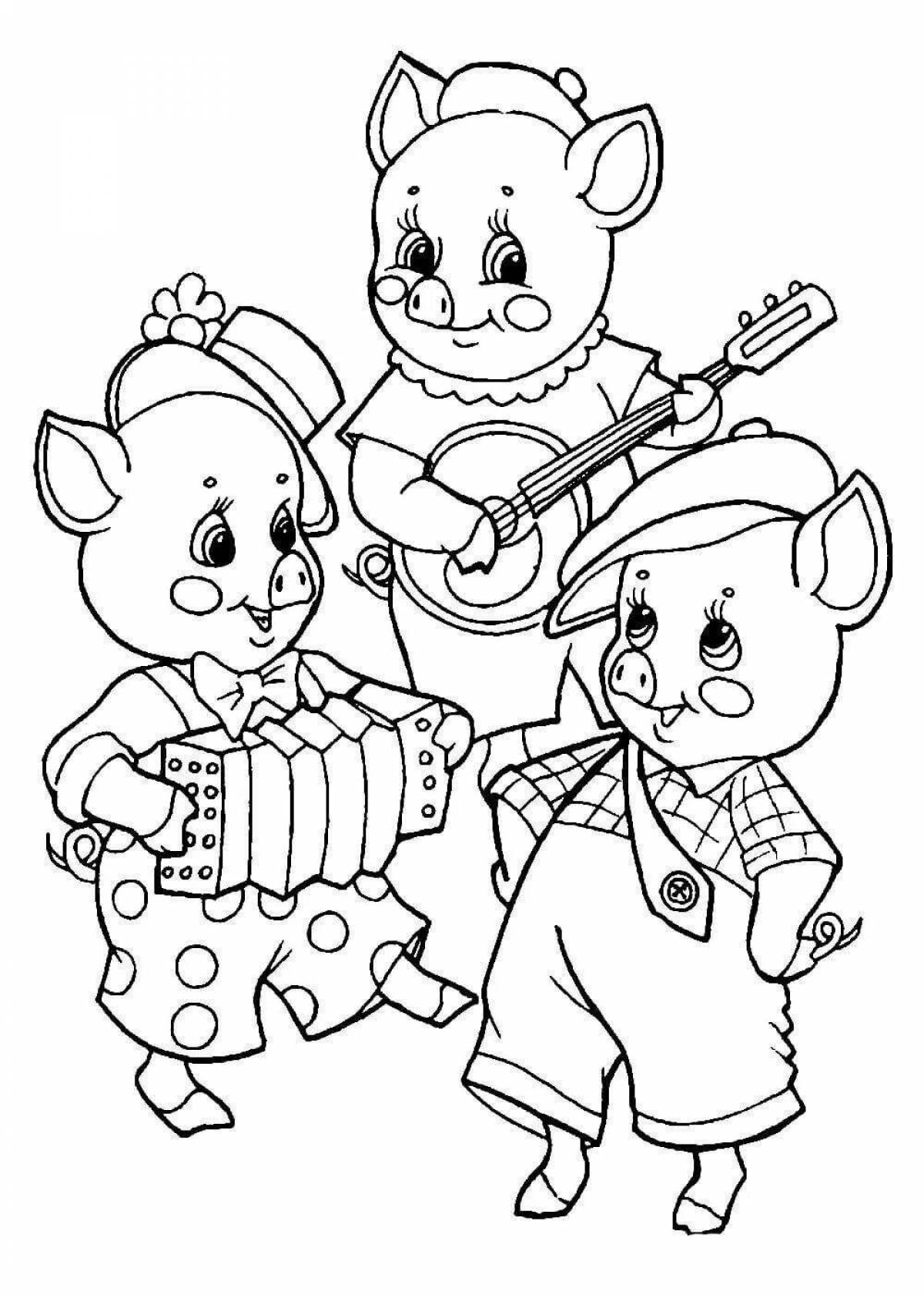 Coloring three little pigs for kids