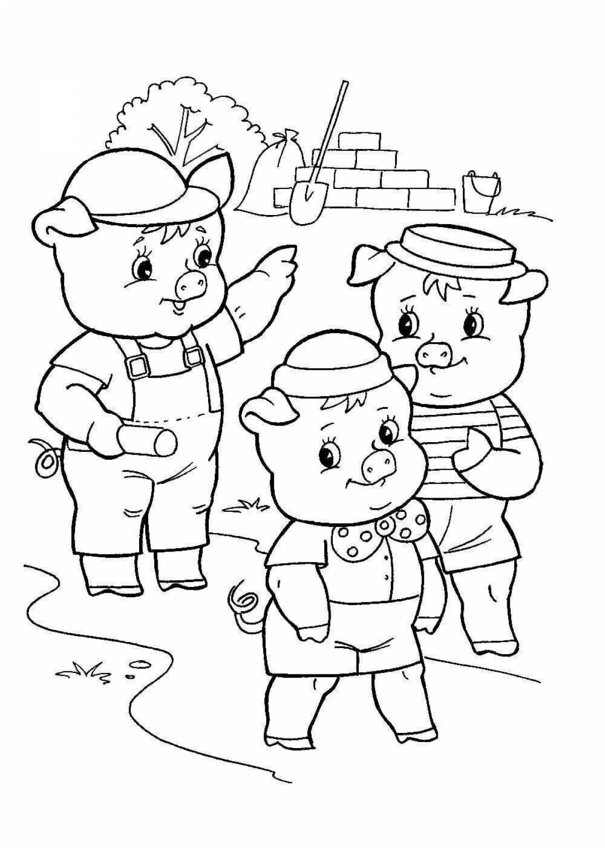 Creative coloring three little pigs for children 3-4 years old