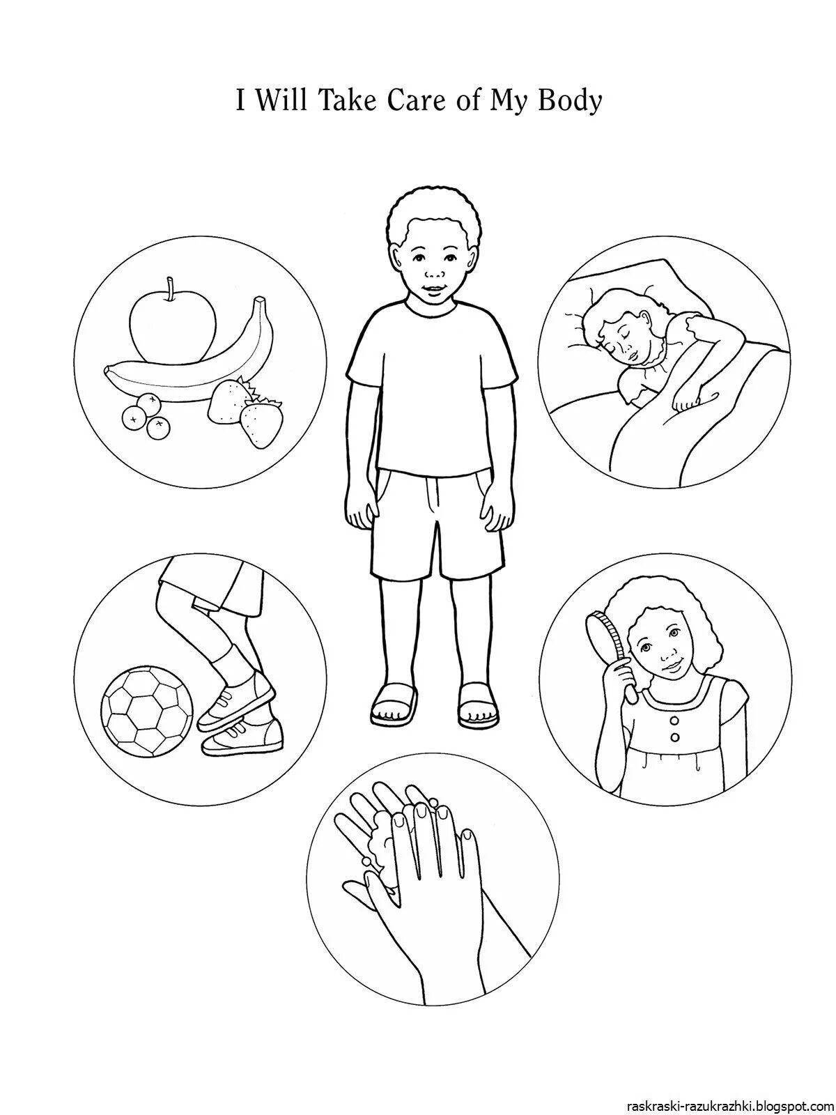 Joyful health coloring book for 3-4 year olds