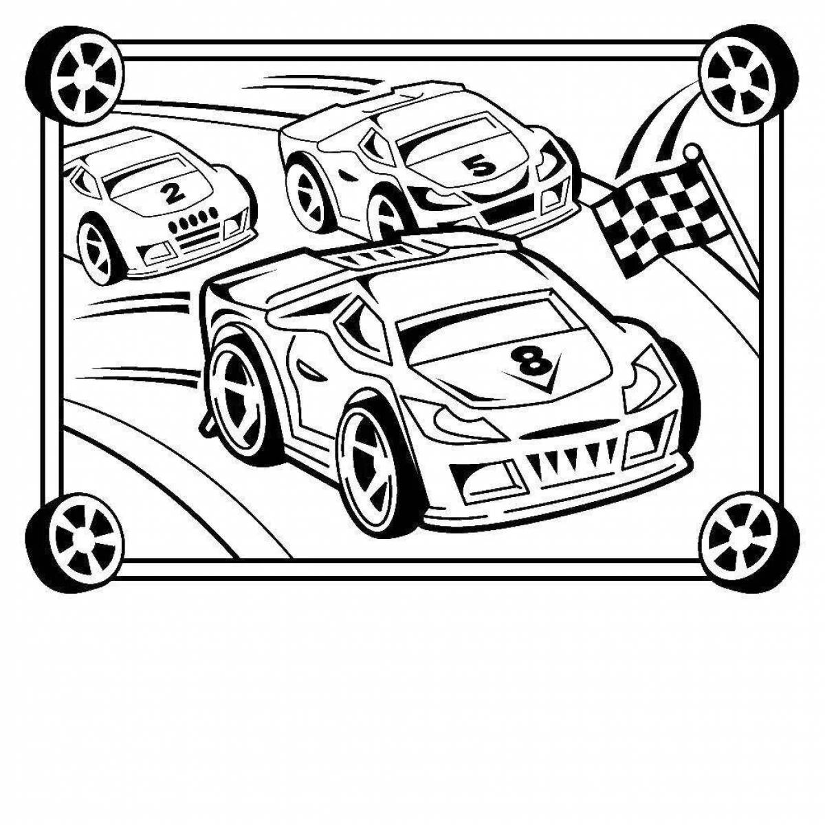 Trendy racing car coloring book for 3-4 year olds