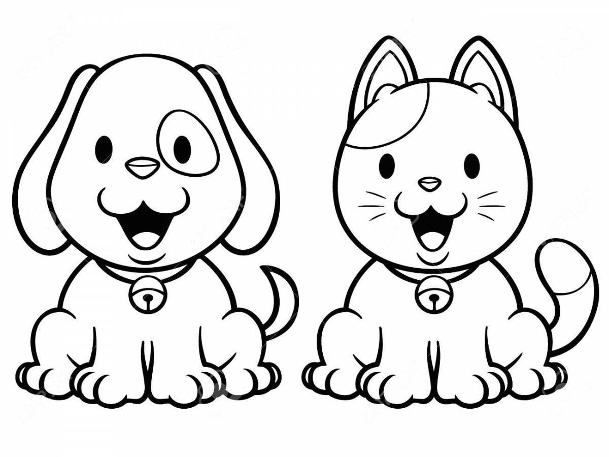 Игровая раскраска кошечки собаки для детей 3 4 лет